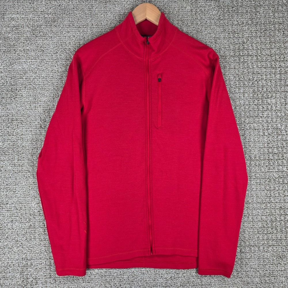Ibex Mens Red 100% Merino Wool Full Zip Shak Jacket Size Large Made in USA